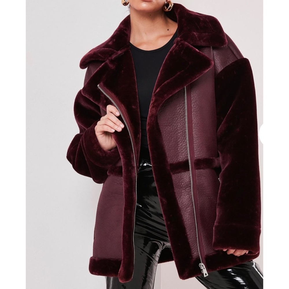 Missguided Faux Fur Sleeve Aviator Jacket